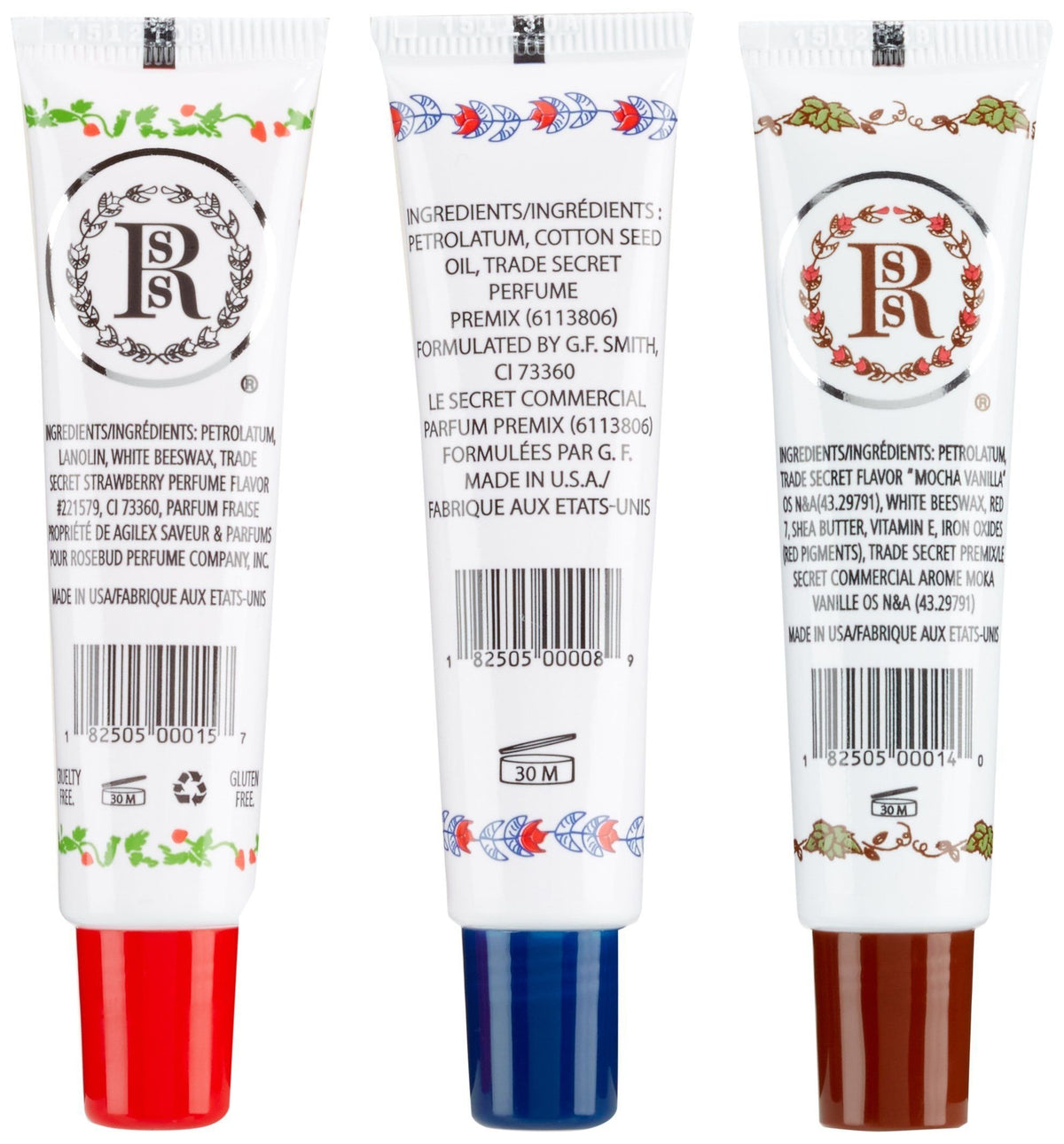 Rosebud lip balm tubes close-up showing silky texture for glide.