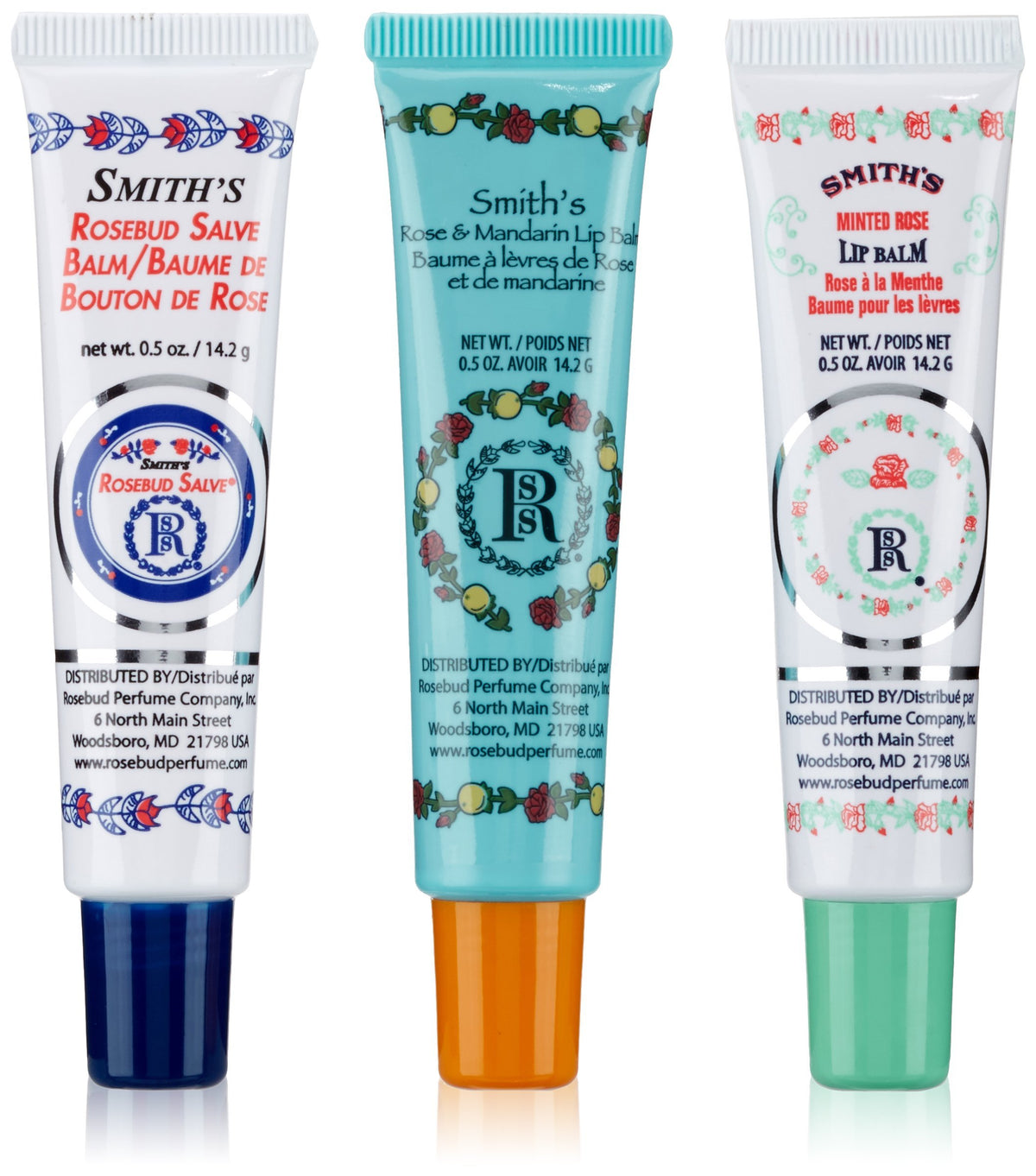 ROSEBUD SALVE Lip Balm Trio packshot showing three flavors for daily lip care.