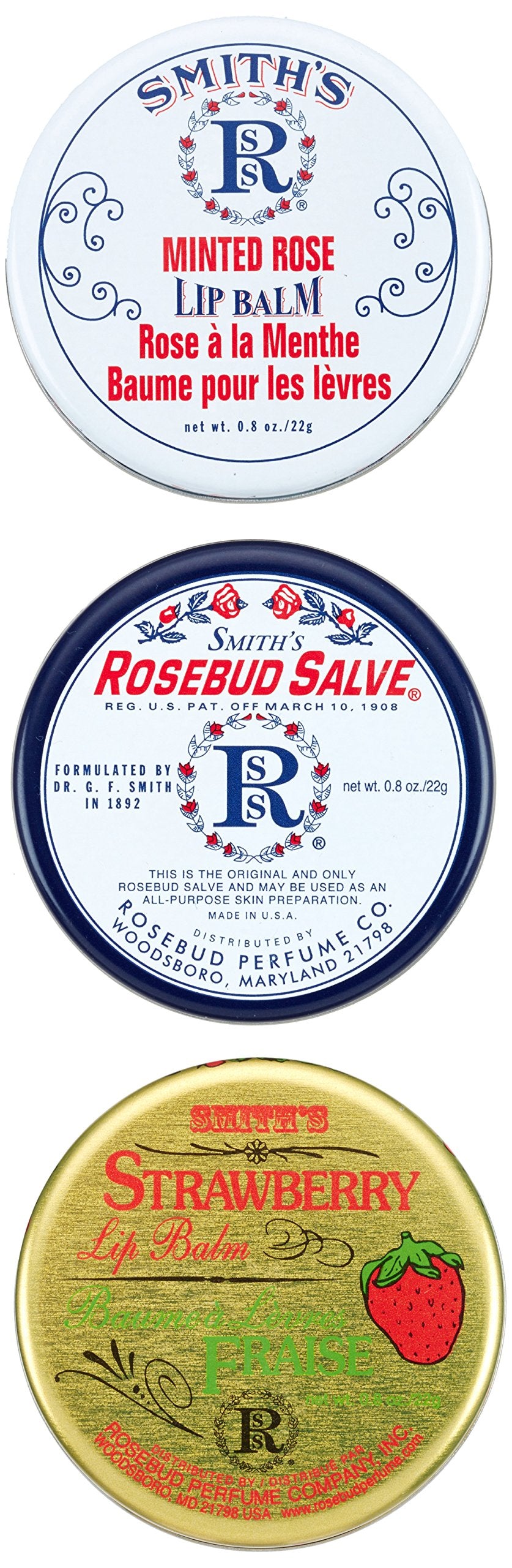 Rosebud Salve Three Layers Lip Balm close-up shows creamy texture for chapped skin.