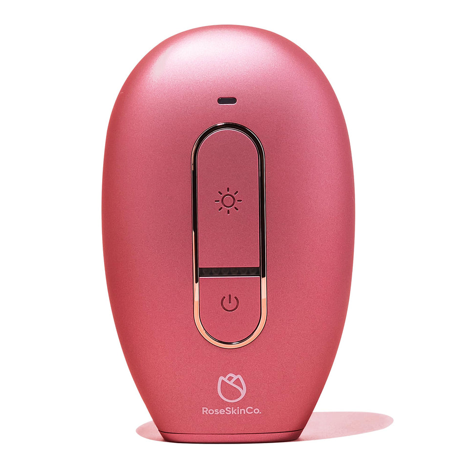 RoseSkinCo Lumi IPL handheld device, palm sized for at home use and easy storage.