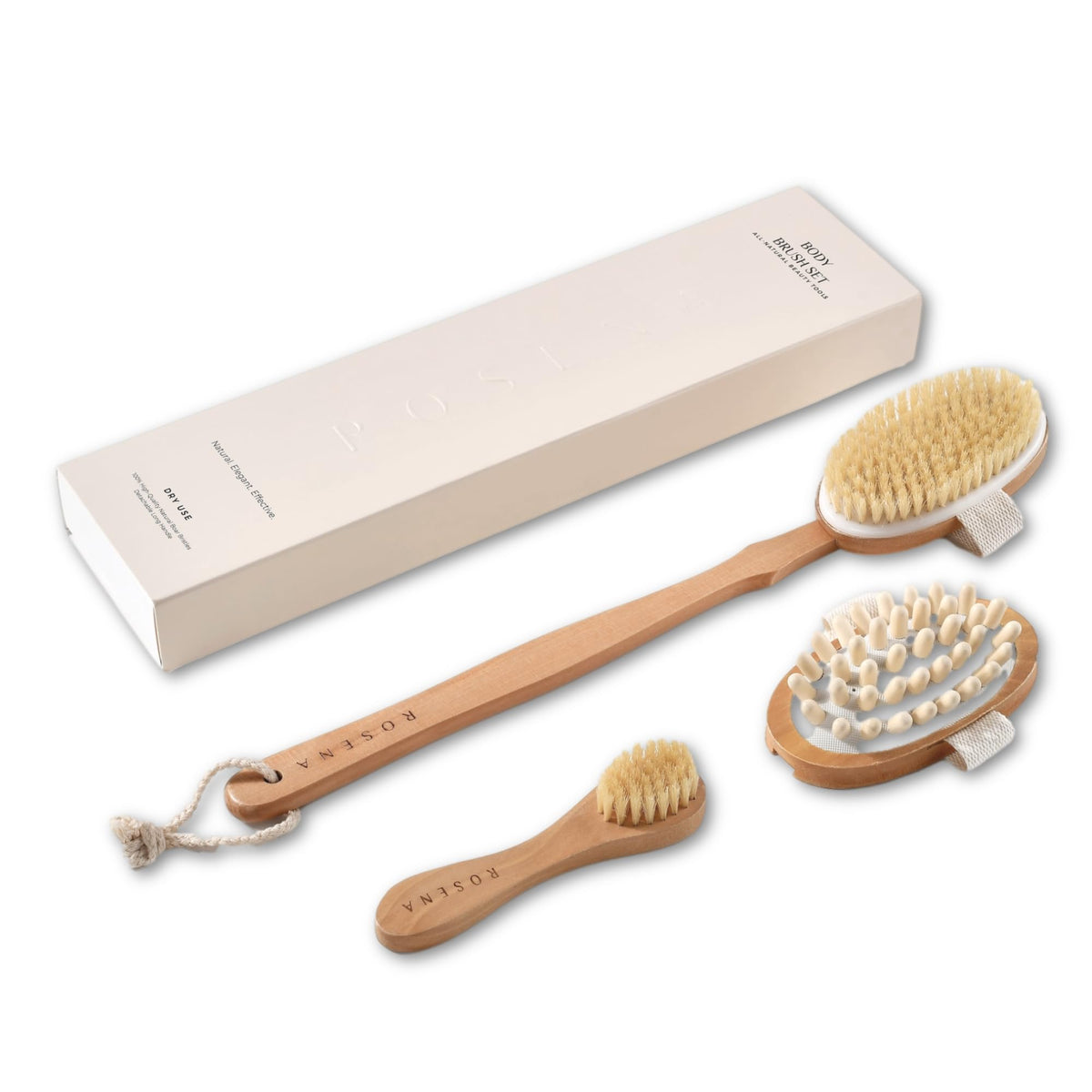 ROSENA dry brushing body brush set front view for gentle exfoliation and smooth skin