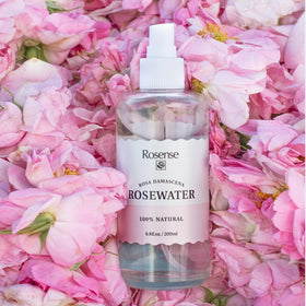 Stacked 2-pack packaging, Rosense rosewater for on-the-go hydration.