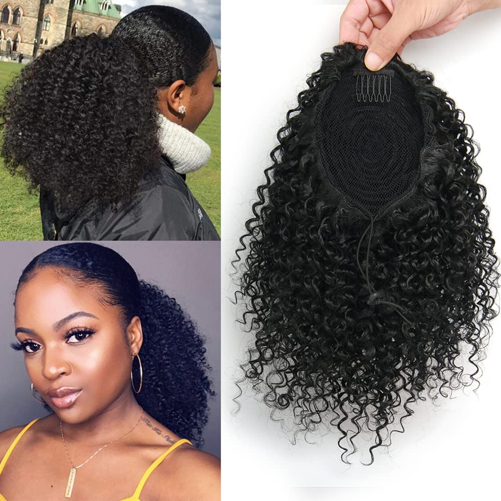 ROSESSEA Afro Kinky Curly Ponytail clip-in for natural look and quick styling