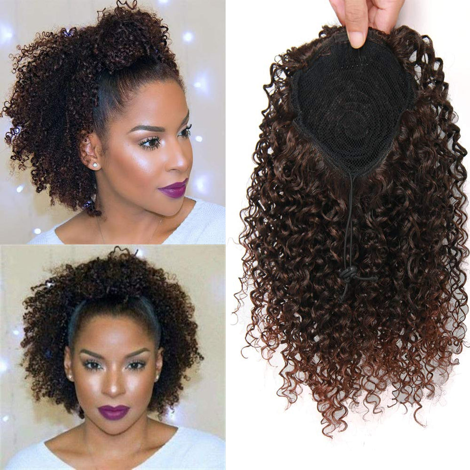 ROSESSEA Short Afro Kinky Curly Ponytail base with clips for fast, secure styling.