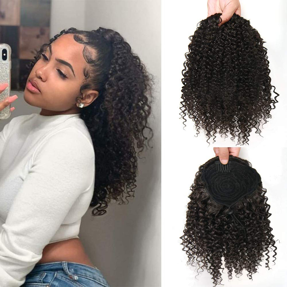 ROSESSEA short Afro kinky curly ponytail clip-in for quick daily styling