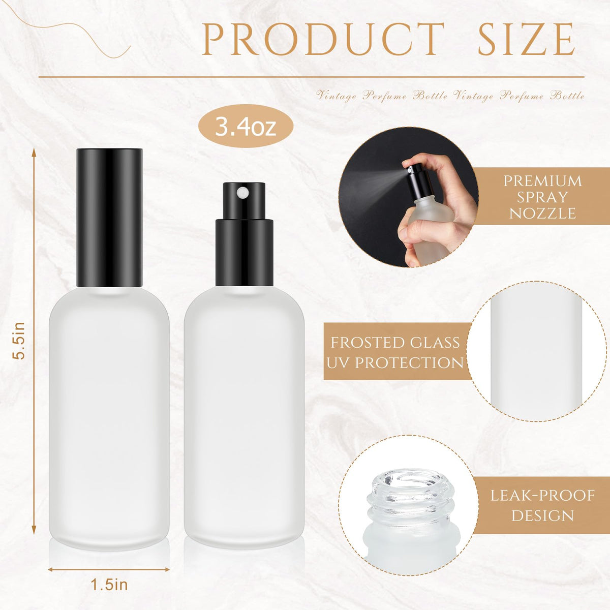 Roshtia frosted glass bottle with black cap close-up for elegant storage