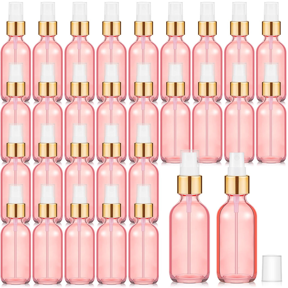Roshtia rose gold glass spray bottle 2oz for perfume storage and refills.