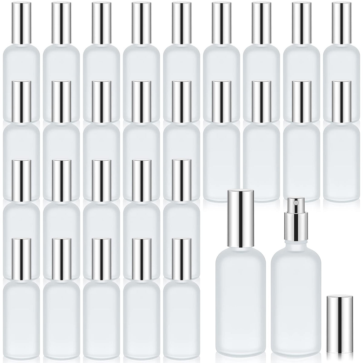 Roshtia silver glass spray bottle with frosted cap for elegant storage and travel