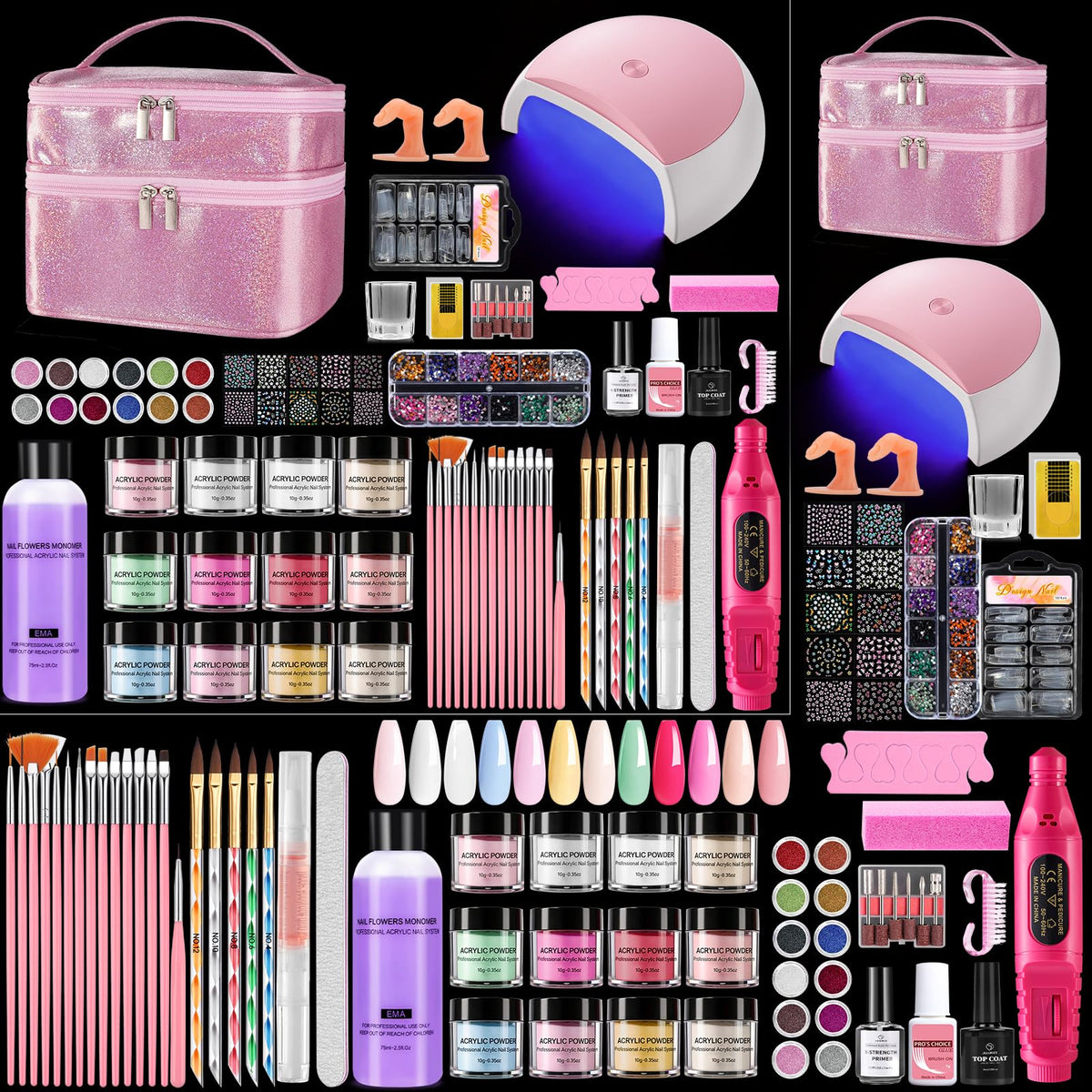 Rosiour acrylic kit contents shown for at-home professional nails and design versatility