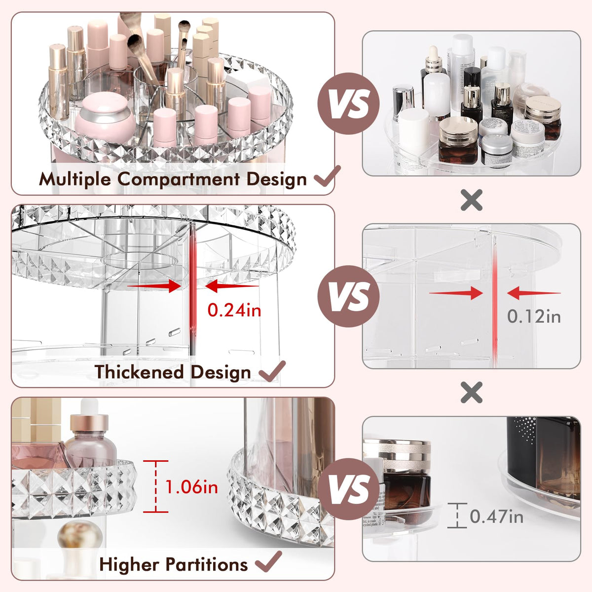 Rosoenvi adjustable dividers for flexible storage of skincare and cosmetics