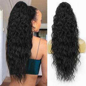 Rosooi drawstring ponytail 26in curly-wavy for quick natural styling