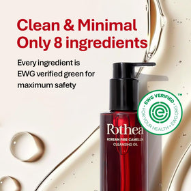 Rothea texture close-up reveals silky oil designed for quick makeup removal.