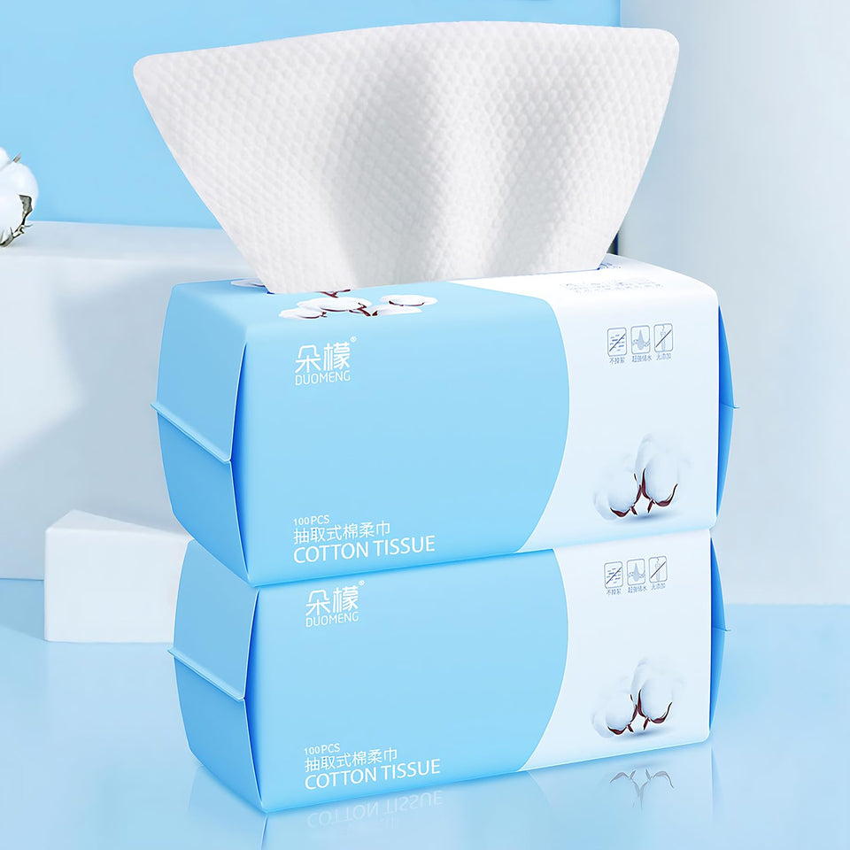 Rouceyxin cotton facial dry wipes close-up showing soft texture for gentle skin care