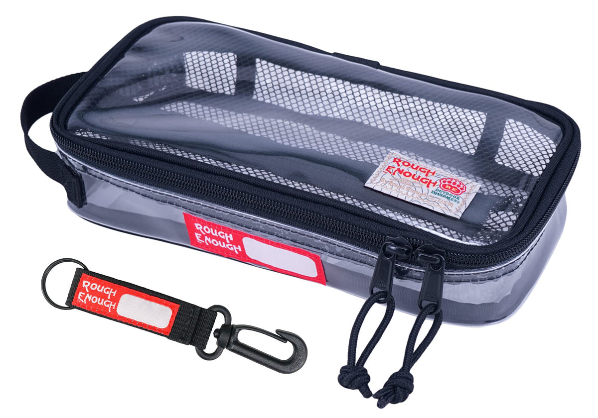 Rough Enough clear travel bag front view, TSA-friendly see-through design for quick security checks