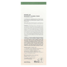 Round Lab Mugwort Toner application shows non-sticky water-type texture.