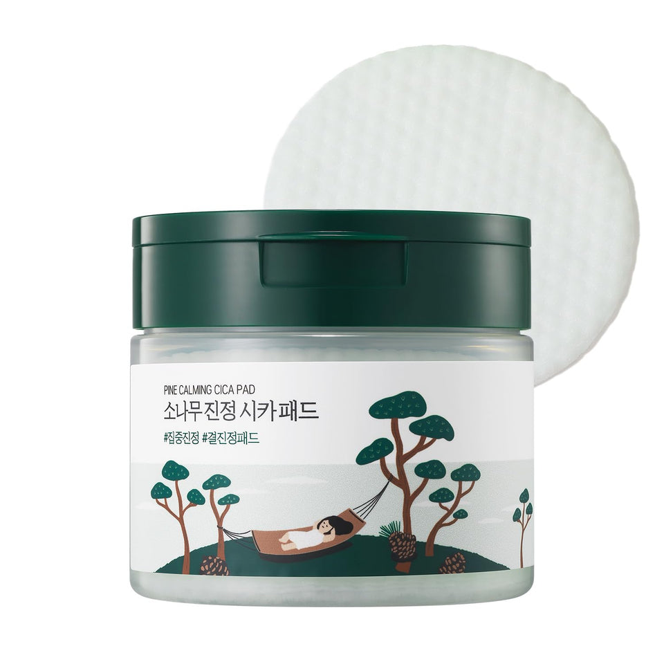 ROUND LAB Pine Calming Cica Pad pack showing 50 pads for soothing skin routine