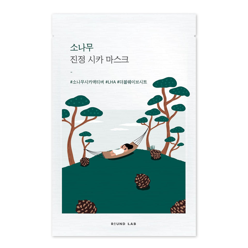 ROUND LAB Pine Calming Cica Sheet Mask pack with cooling relief for heated skin