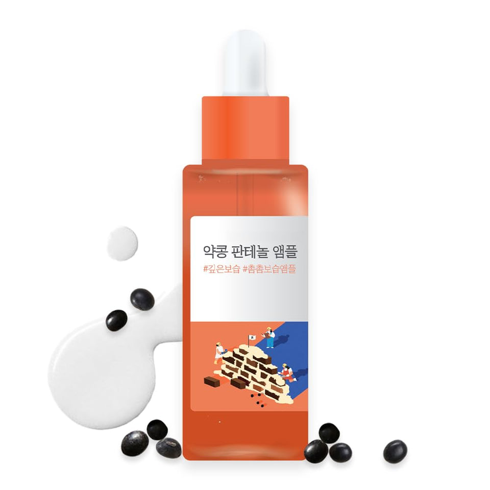 ROUND LAB Soybean Panthenol Ampoule bottle shows premium packaging for deep hydration