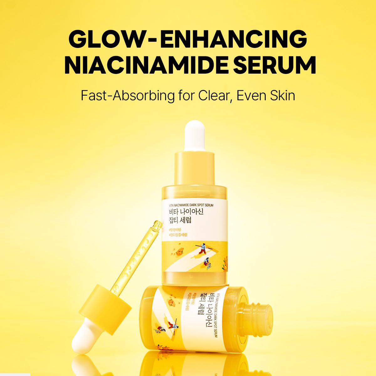 ROUND LAB Vita Niacinamide Serum dropper close-up highlighting capsule delivery and hydration