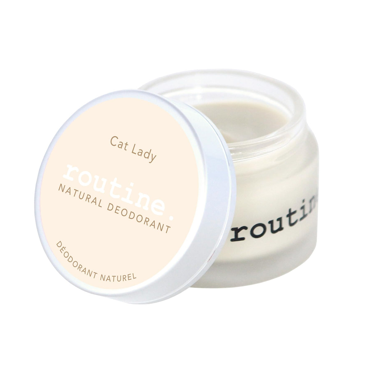 Routine Cat Lady deodorant cream jar close-up showing natural formula for daily freshness.