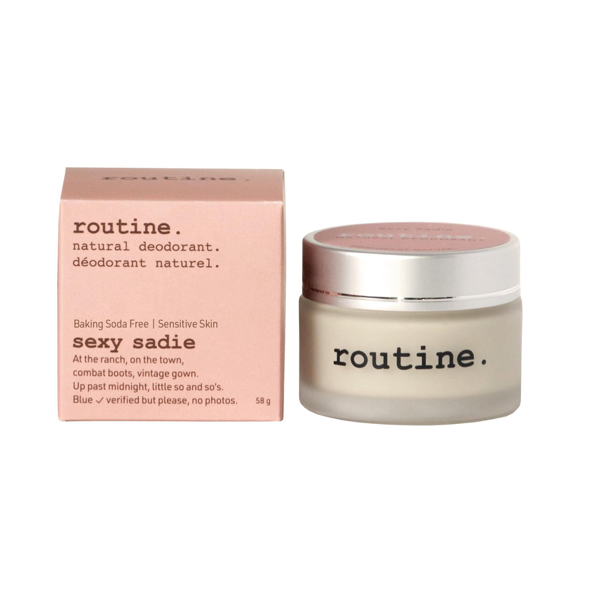 Routine deodorant glass jar packaging emphasizing eco-friendly, refillable container