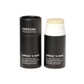 Routine Johnny's Cash Deo Stick packaging twist-up reduces plastic waste and supports sustainable manufacturing.