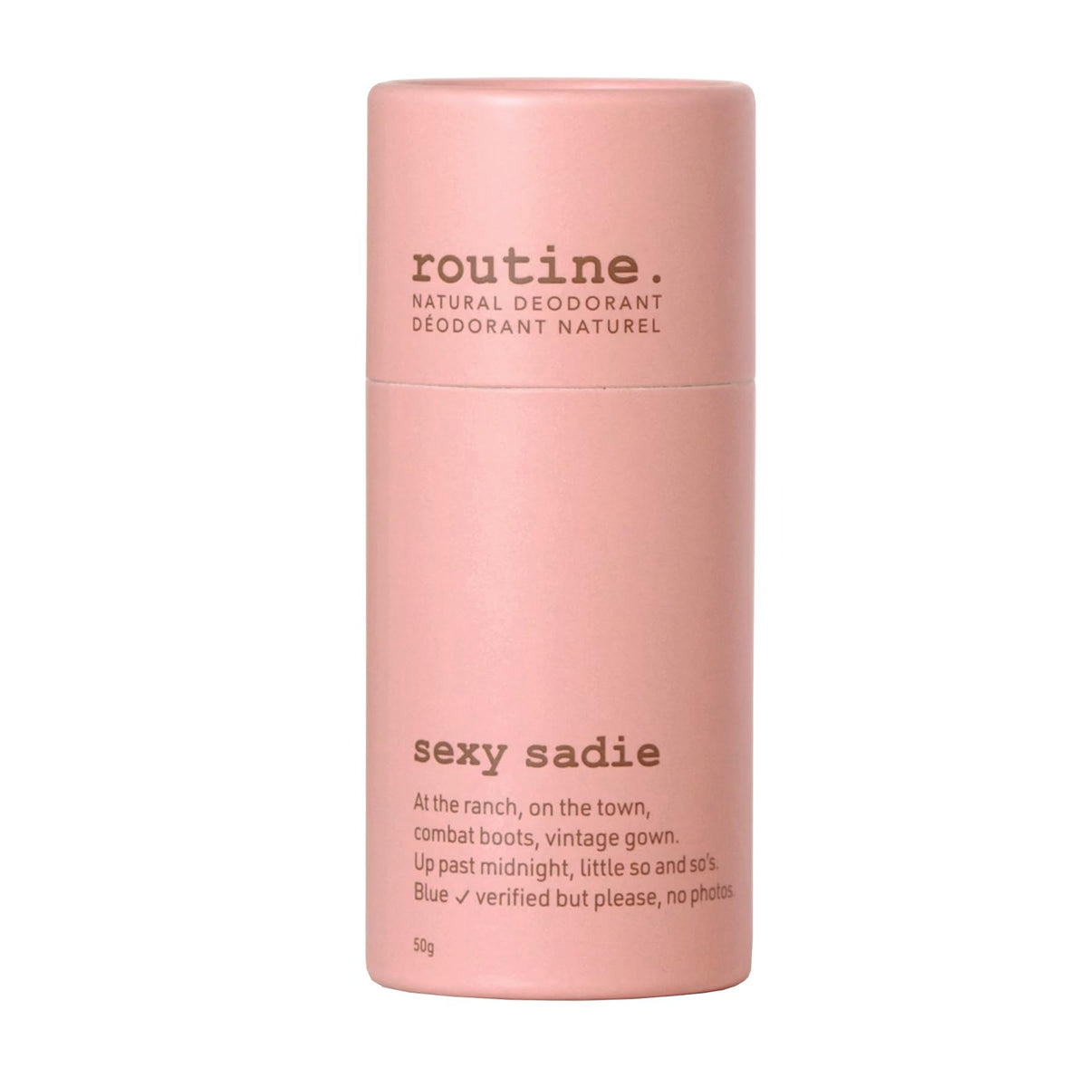 Routine Sexy Sadie deodorant stick front view showing aluminum-free formula for odor control.