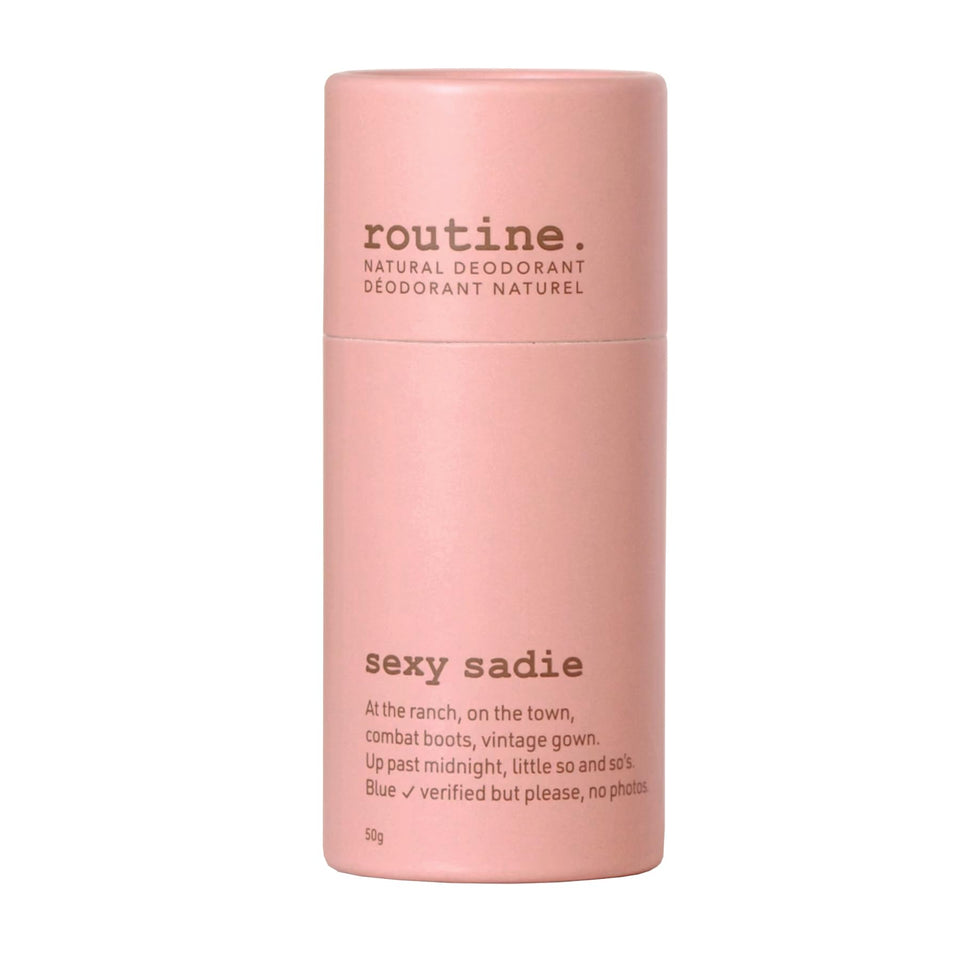 Routine Sexy Sadie deodorant stick front view showing aluminum-free formula for odor control.