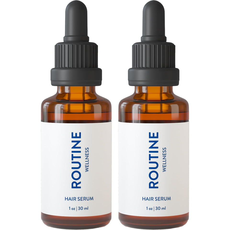 Routine Wellness hair serum bottle with dropper for thinning hair nourishment and shine.