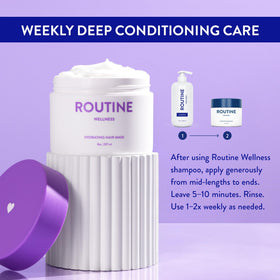 Ingredient scene features rosemary, avocado oil, and biotin for nourishing support.