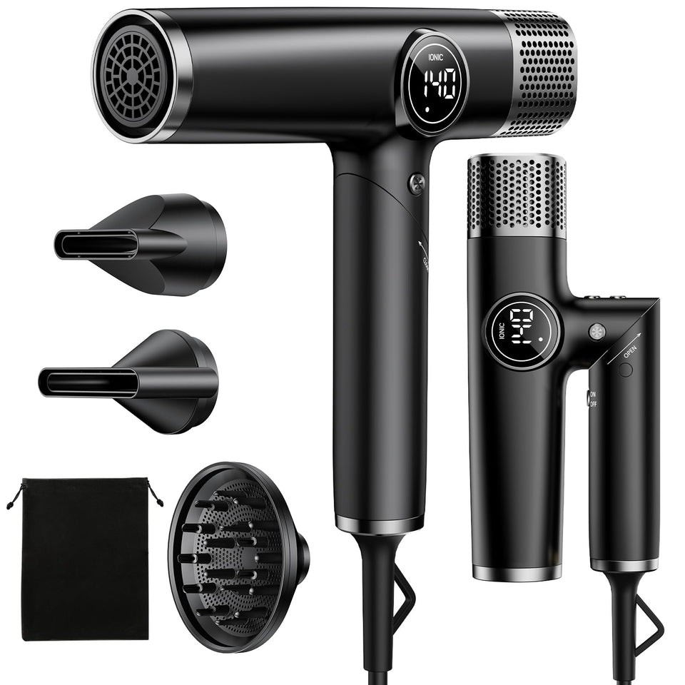 ROUUO dual-voltage travel dryer with diffuser for fast, even drying on the go