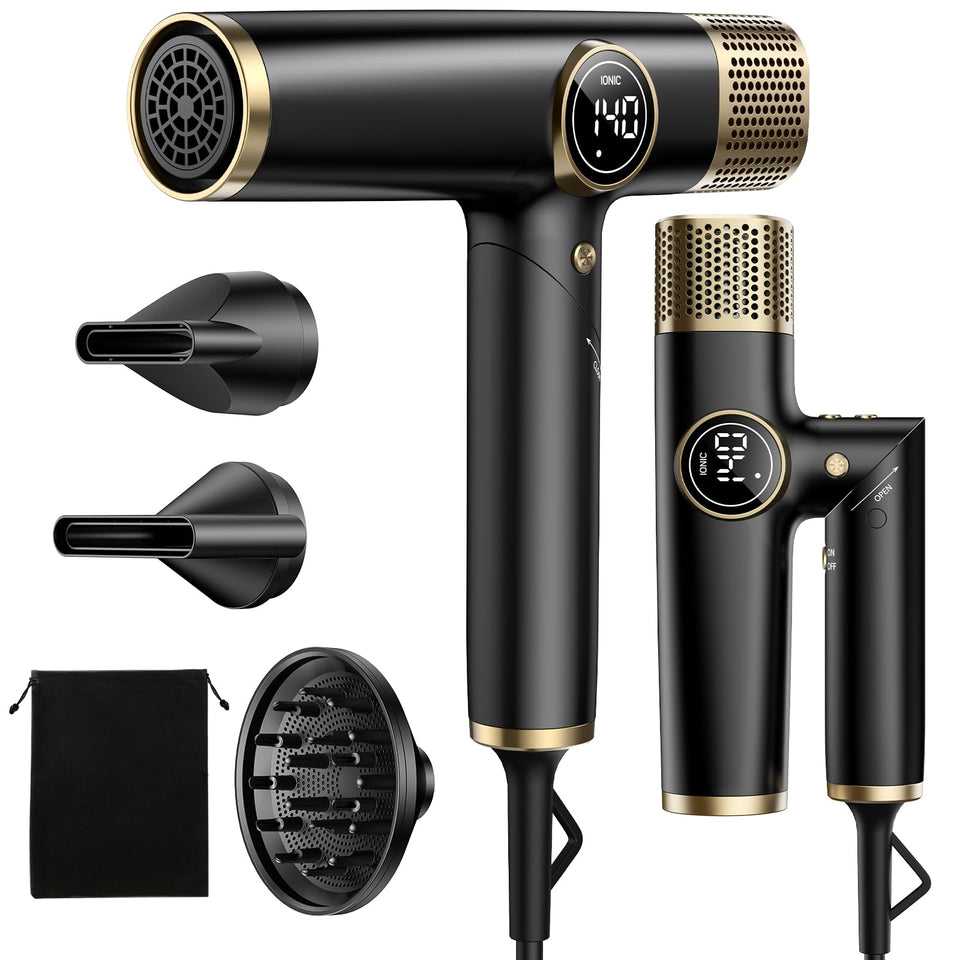 ROUO dual-voltage travel hair dryer with diffuser for versatile styling abroad
