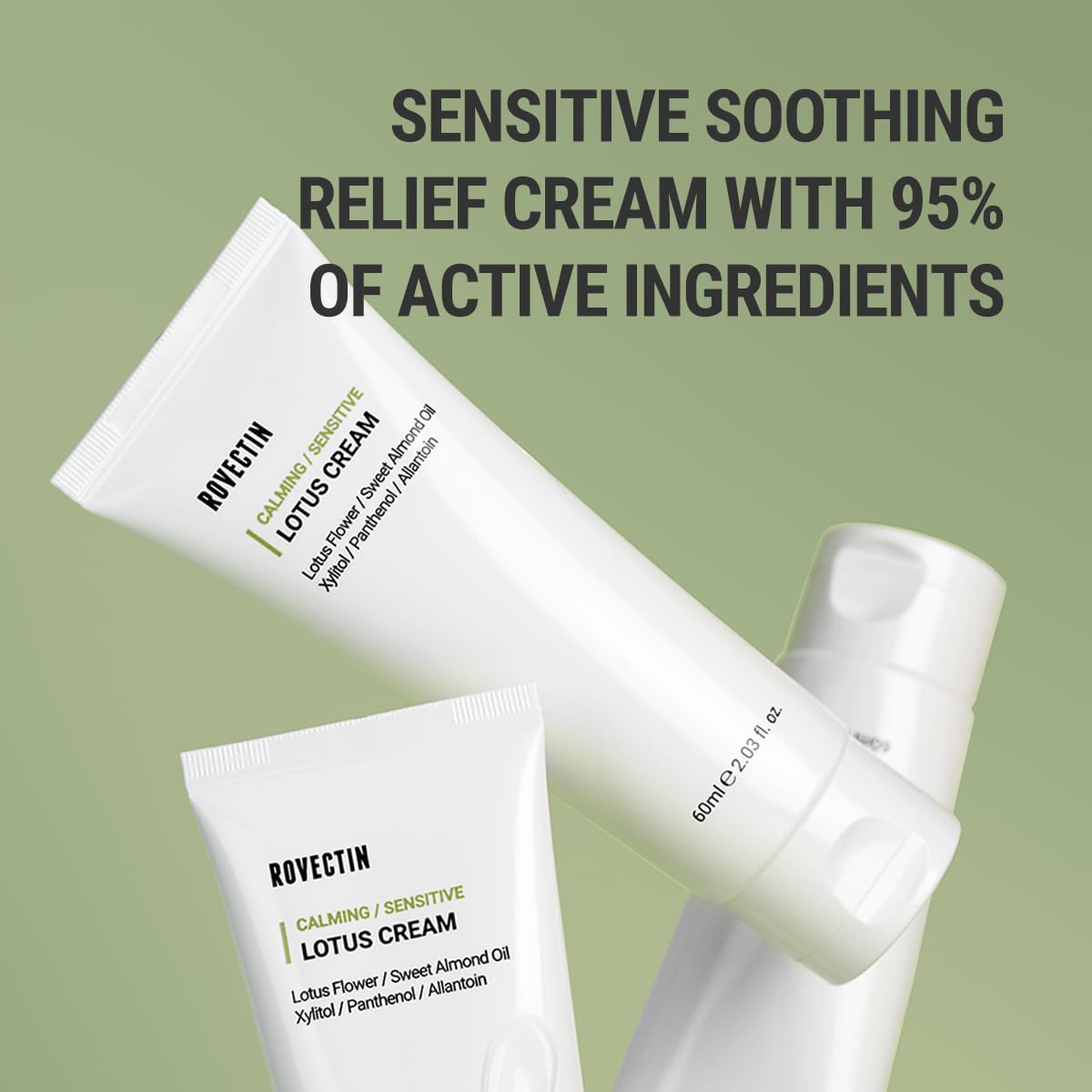 ROVECTIN Calming Lotus Water Cream label close-up highlighting clean, vegan formula.