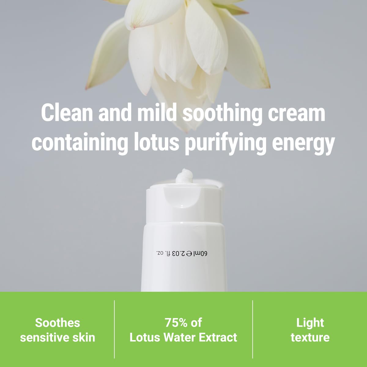 ROVECTIN Calming Lotus Water Cream spread-on-skin swatch illustrating light, non-greasy hydration for daily use.