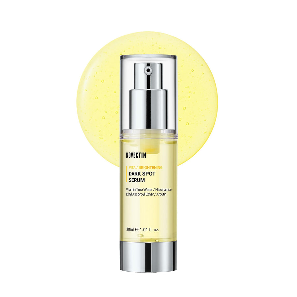 ROVECTIN Vita Dark Spot Serum bottle close-up, vegan and gentle brightening.