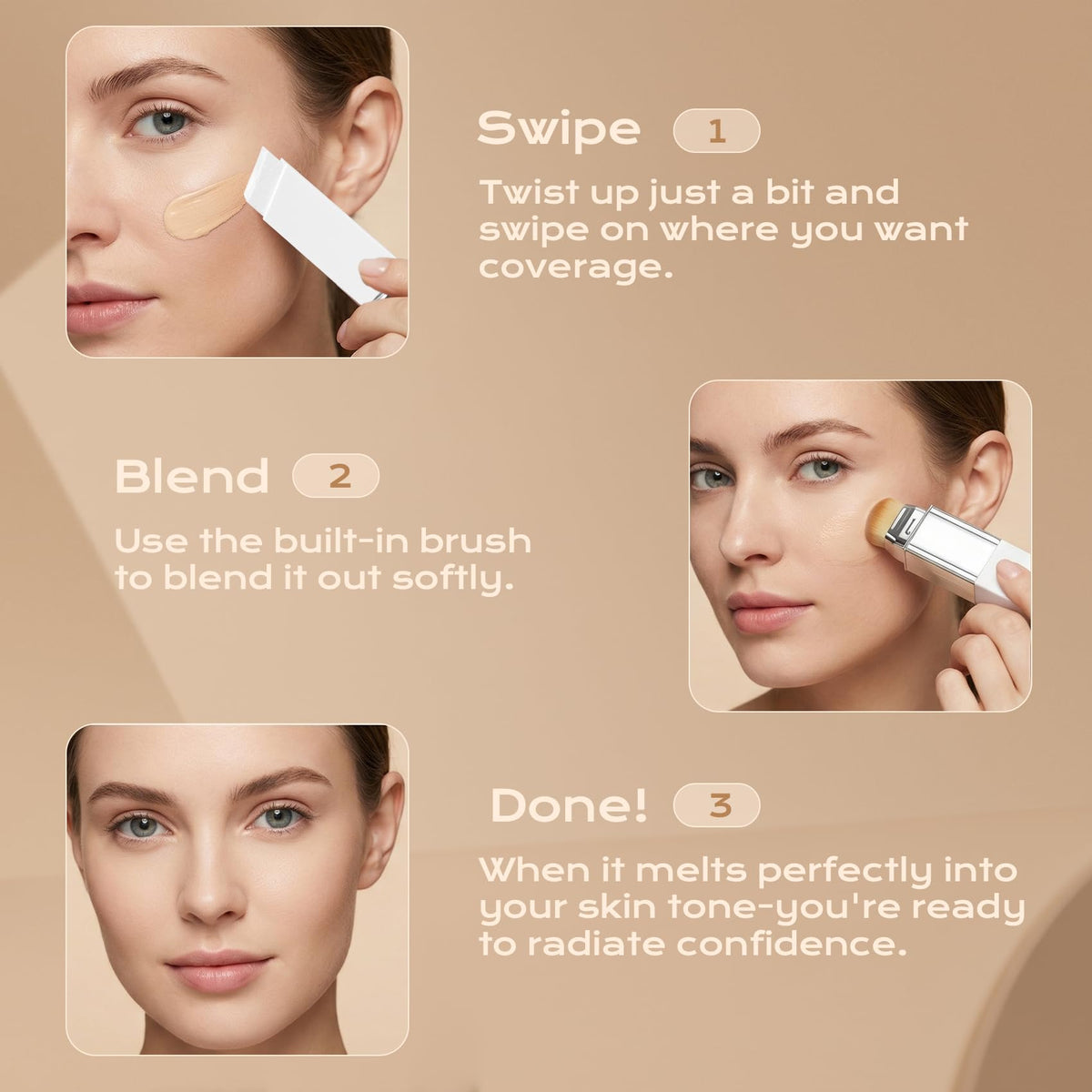 ROVLET Blanc Cover Cream Stick swatch shows seamless skin-tone match and natural finish.