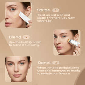 ROVLET Blanc Cover Cream Stick swatch shows seamless skin-tone match and natural finish.