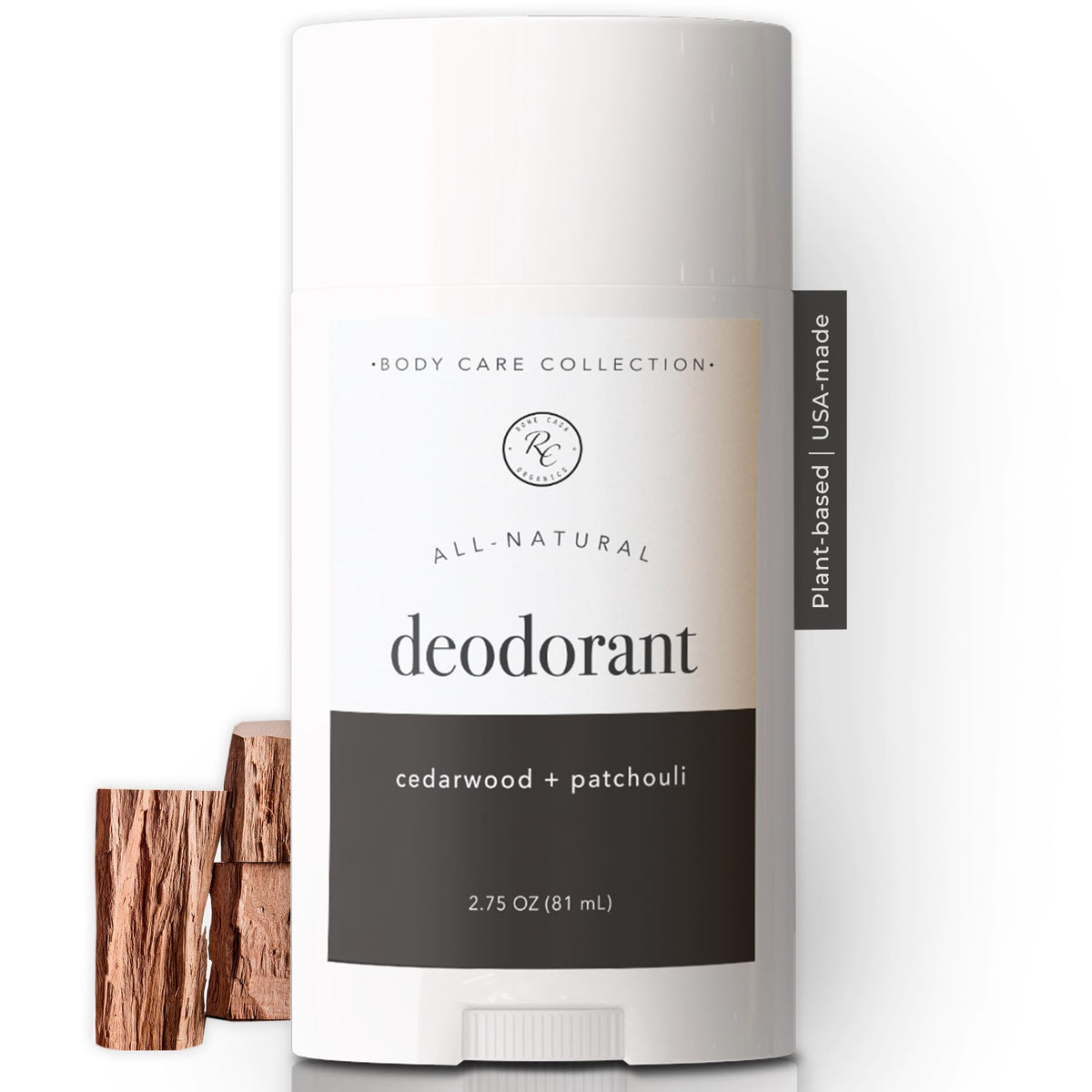 Rowe Casa Organics cedarwood patchouli deodorant stick with earthy aroma