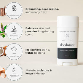 Rowe Casa Organics cedarwood patchouli ingredients close-up, plant-based formula