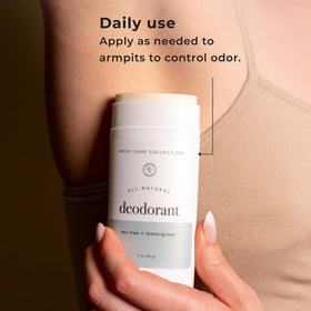 Rowe Casa Organics deodorant application demonstrates smooth, glide-on texture for comfortable daily use.