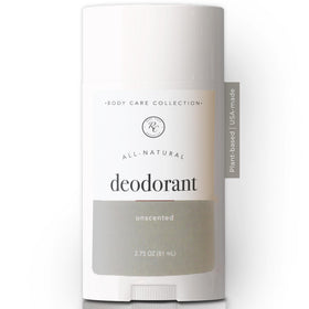 Rowe Casa Organics unscented deodorant bottle showing fragrance free odor protection for sensitive skin.