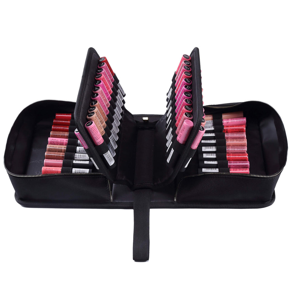ROWNYEON lipstick organizer case showing 67-slot capacity for makeup storage