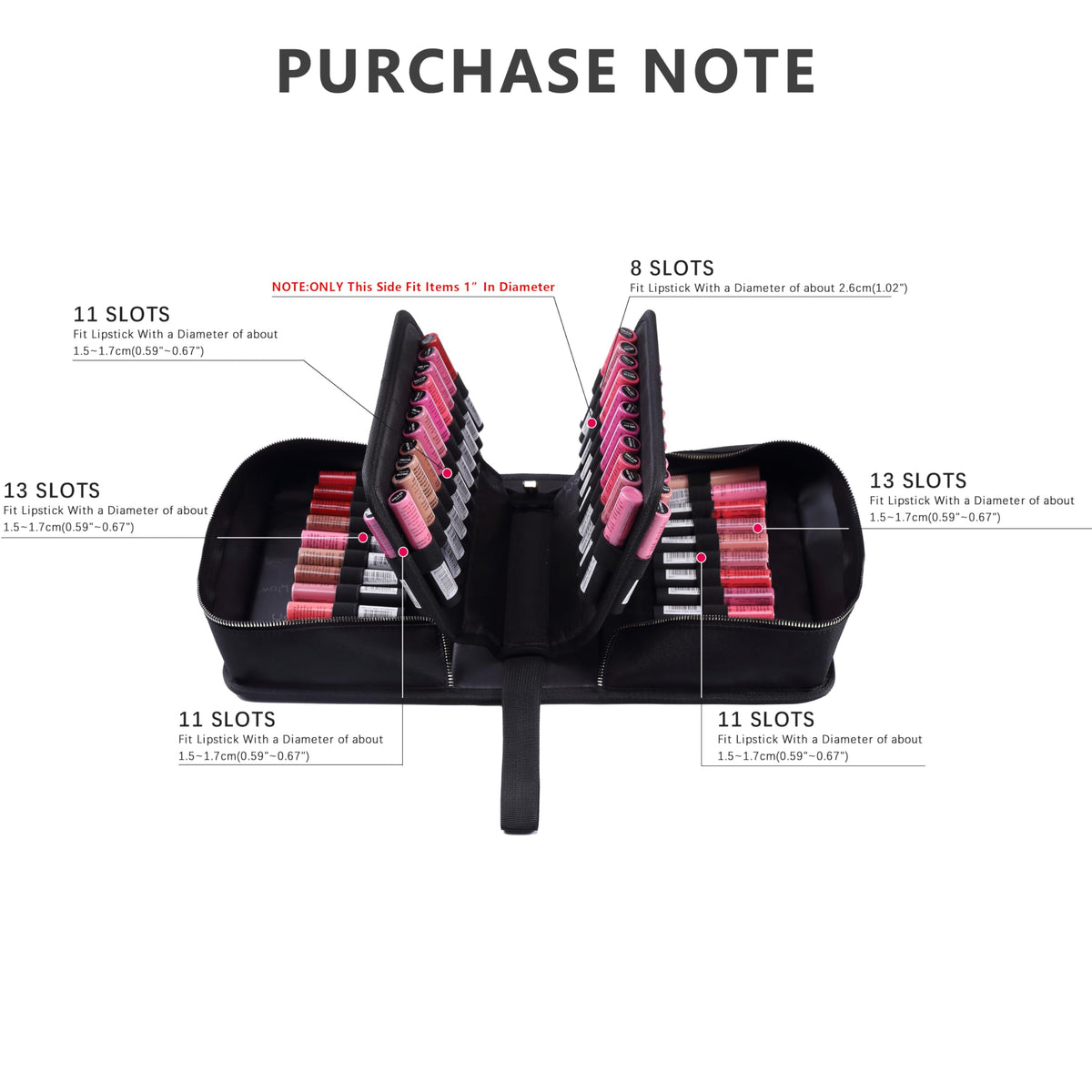 ROWNYEON stretch slots keep 15mm-20mm lipsticks secure during transport