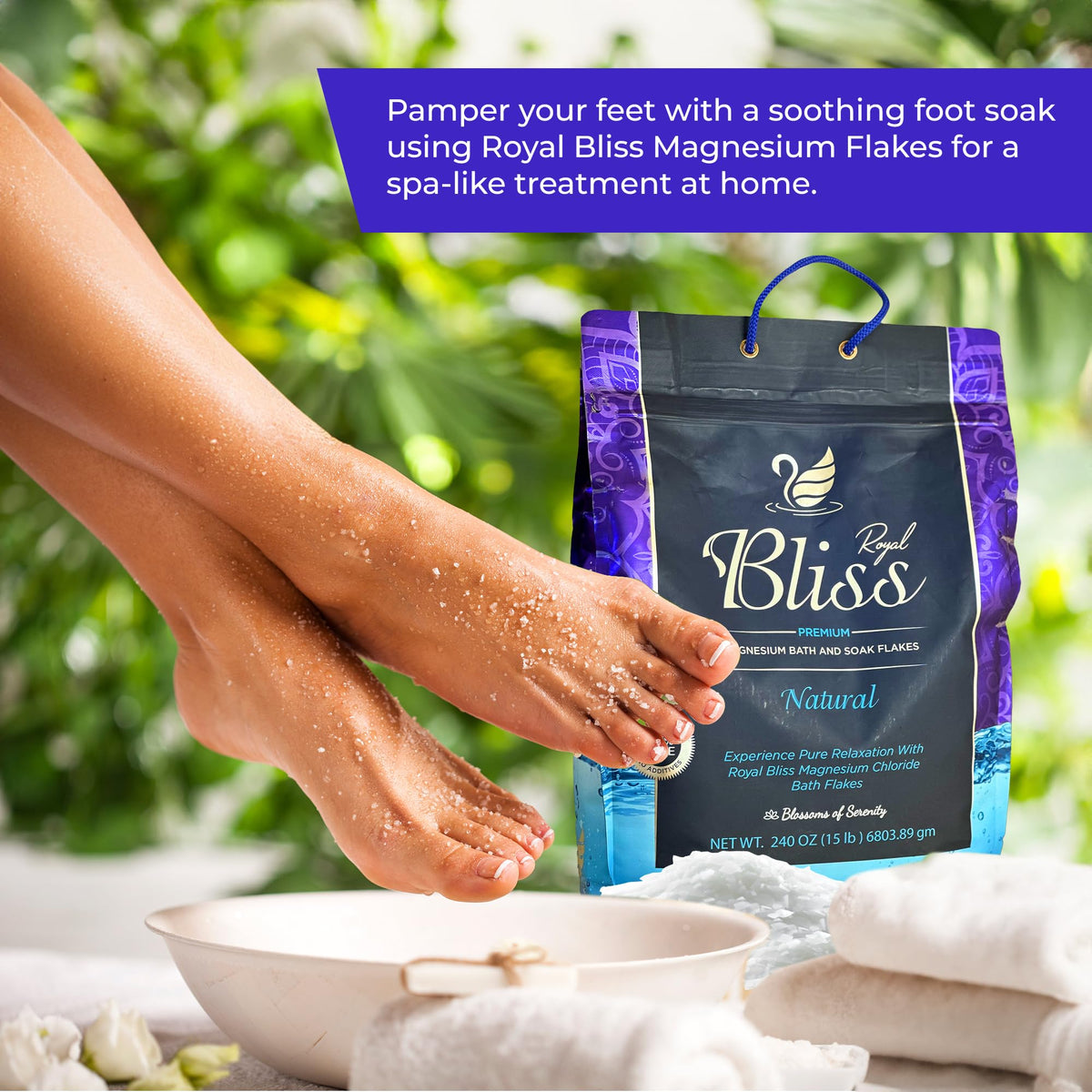 Royal Bliss foot soak relaxes tired feet and softens skin for daily comfort.