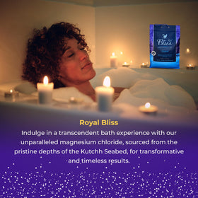 Royal Bliss magnesium bath flakes dissolve easily for a soothing soak that eases tension.