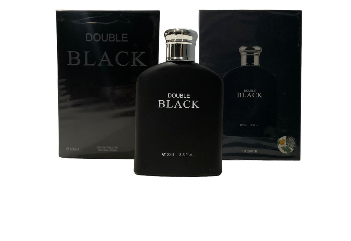 Royal Fragrance Double Black bottle front, sleek design for daily wear.