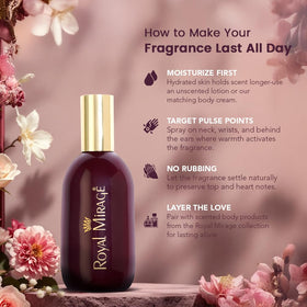 Royal Mirage Original EDC application on skin demonstrates versatility and lasting scent.