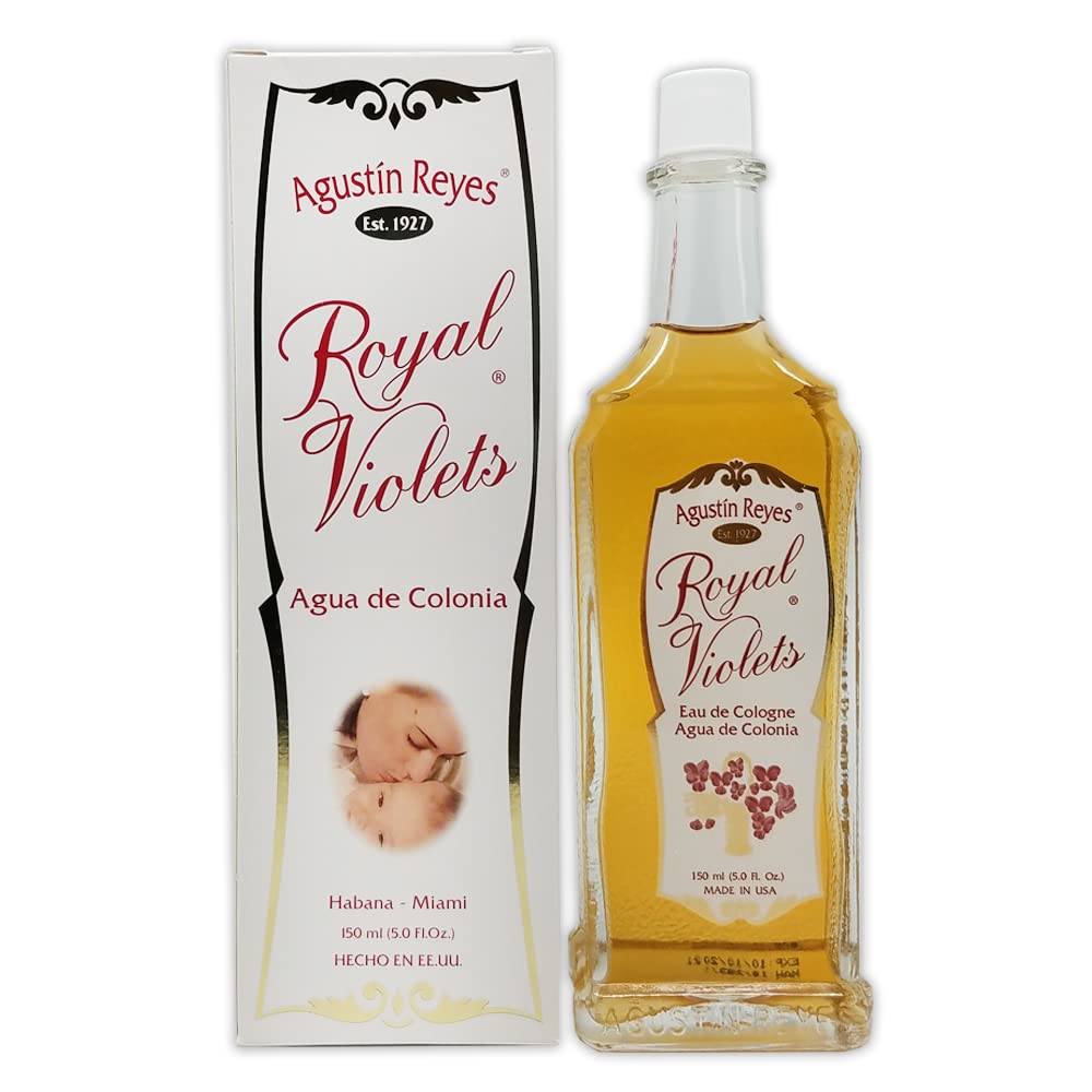 Royal Violets 5oz eau de cologne bottle close-up, timeless scent.