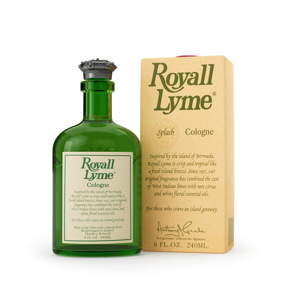 Royall Lyme bottle splash for direct application and classic fragrance delivery.