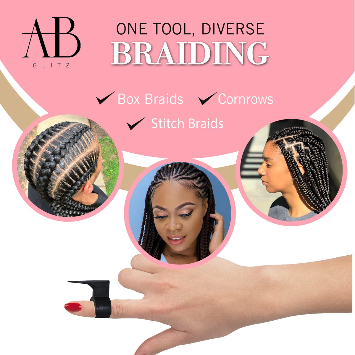 Royalty Headwear Round-tip detail highlights scalp-friendly design.
